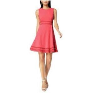 Calvin Klein Watermelon Pink A Line Fit To Flare Dress Mesh Ribbon Detail 12